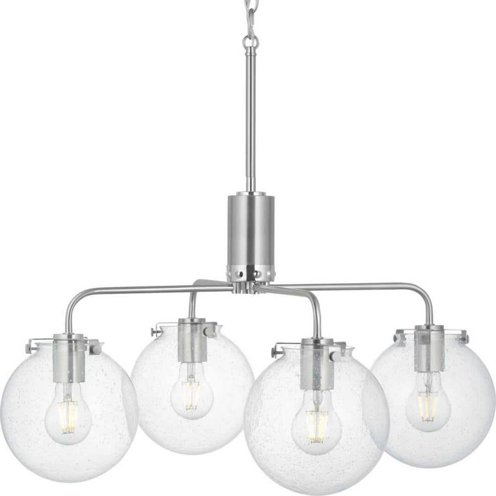 Progress Lighting Berea 4-Light Brushed Nickel Chandelier with Clear Seeded Glass Shades