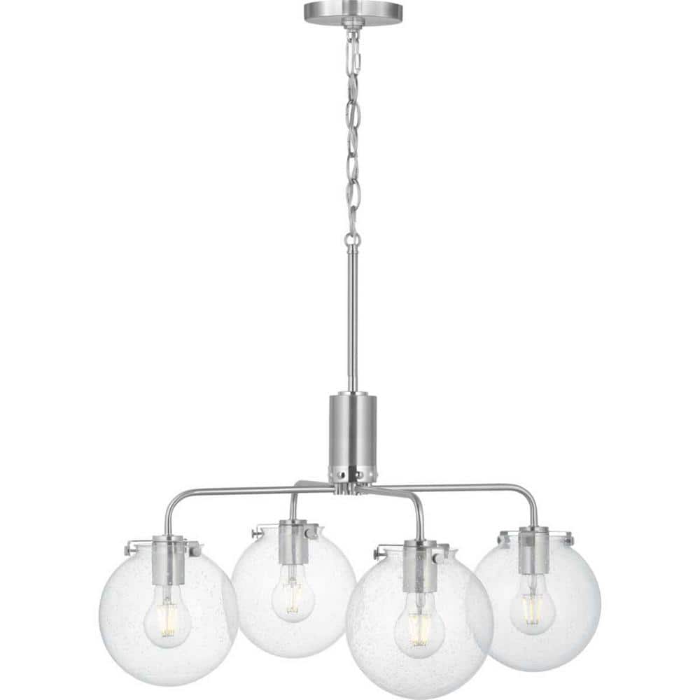 Progress Lighting Berea 4-Light Brushed Nickel Chandelier with Clear Seeded Glass Shades