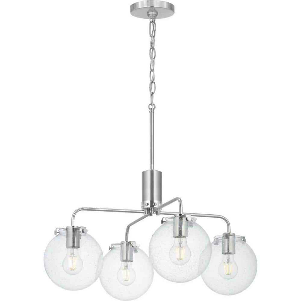 Progress Lighting Berea 4-Light Brushed Nickel Chandelier with Clear Seeded Glass Shades