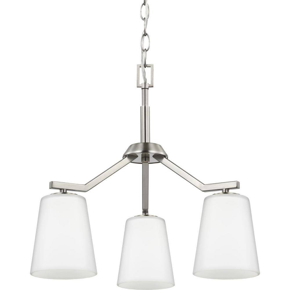 Progress Lighting Vertex Collection 3-Light Brushed Nickel Etched White Contemporary Convertible Chandelier