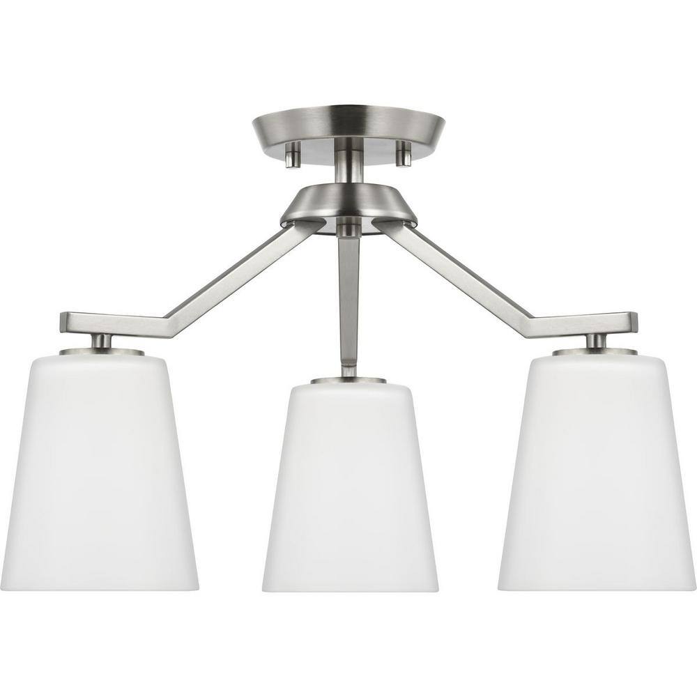 Progress Lighting Vertex Collection 3-Light Brushed Nickel Etched White Contemporary Convertible Chandelier