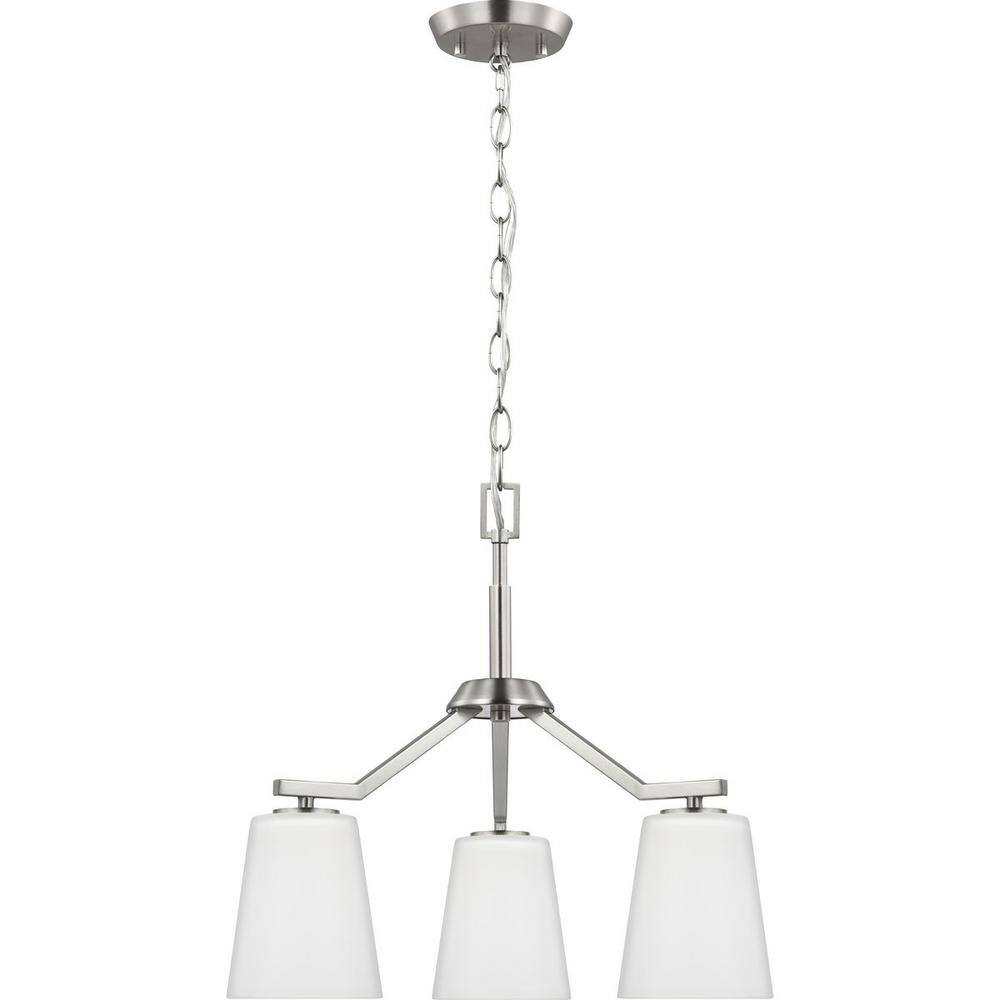 Progress Lighting Vertex Collection 3-Light Brushed Nickel Etched White Contemporary Convertible Chandelier
