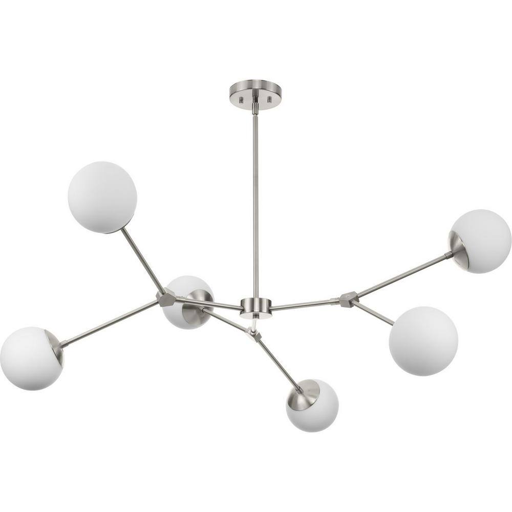 Progress Lighting Haas 50 in. 6-Light Brushed Nickel Modern Organic Chandelier with Opal Glass Shades