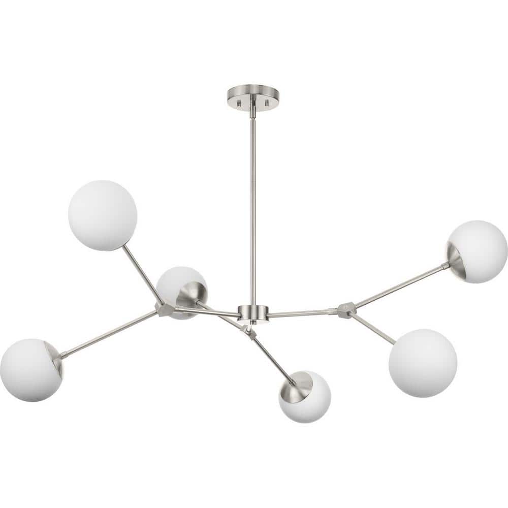 Progress Lighting Haas 50 in. 6-Light Brushed Nickel Modern Organic Chandelier with Opal Glass Shades