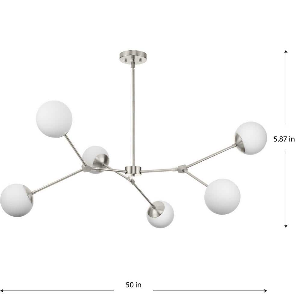 Progress Lighting Haas 50 in. 6-Light Brushed Nickel Modern Organic Chandelier with Opal Glass Shades