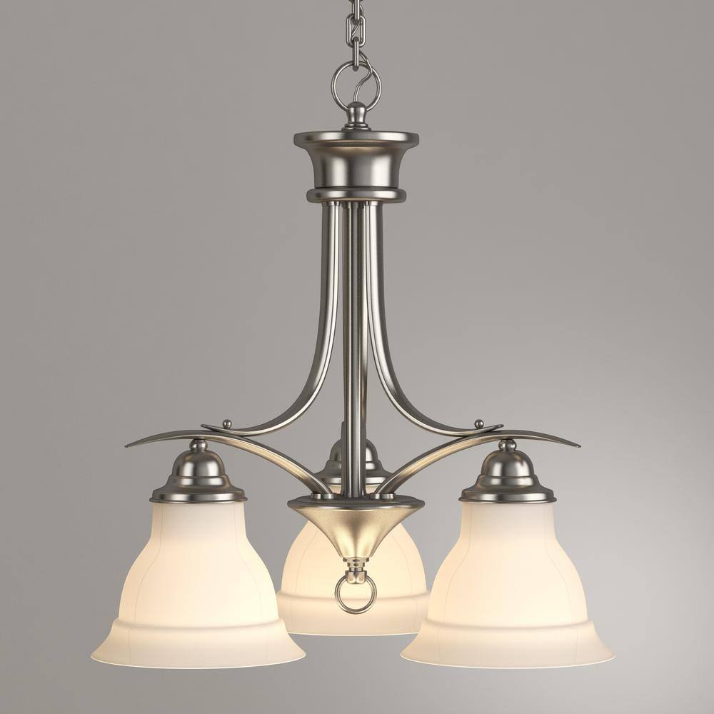 Progress Lighting Trinity Collection 3-Light Brushed Nickel Etched Glass Traditional Chandelier Light