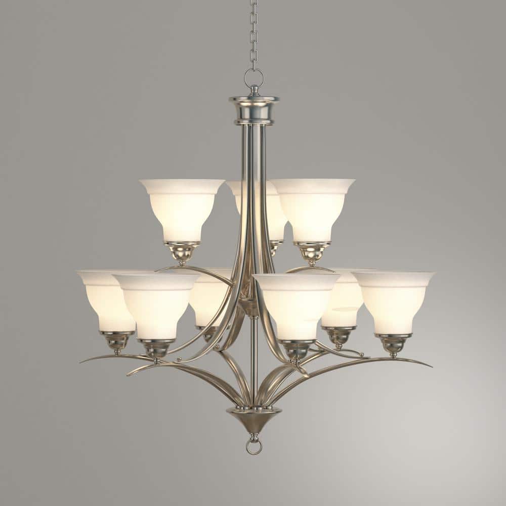 Progress Lighting Trinity Collection 9-Light Brushed Nickel Etched Glass Traditional Chandelier Light