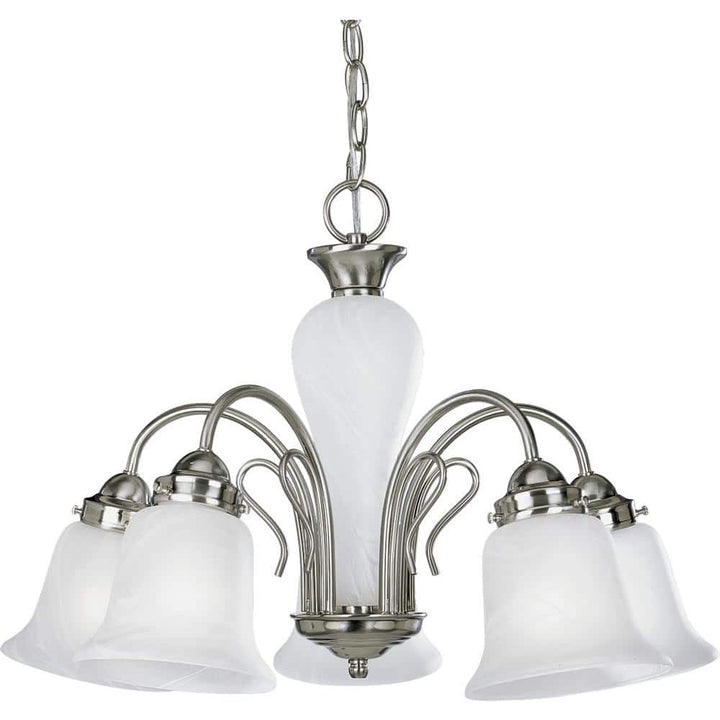 Progress Lighting Bedford Collection 5-Light Brushed Nickel Etched Alabaster Glass Traditional Chandelier Light