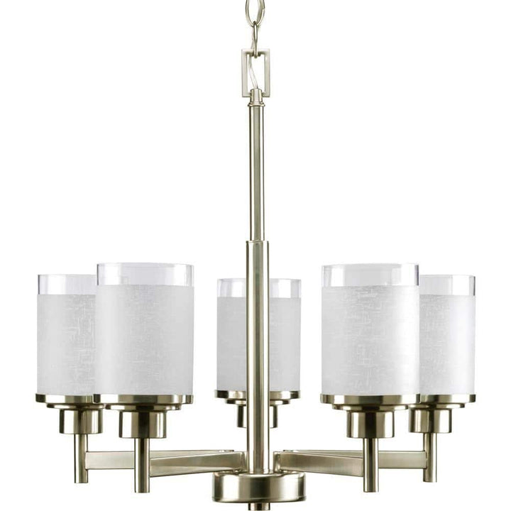 Progress Lighting Alexa Collection 5-Light Brushed Nickel Etched Linen With Clear Edge Glass Modern Chandelier Light