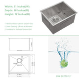 Sarlai 18 in. D x 21 in. W Undermount Laundry/Utility Sink Brushed Nickel Single Bowl Deep 16 Gauge Stainless Steel Bar Sink