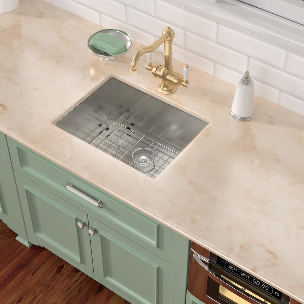 Sarlai 18 in. D x 21 in. W Undermount Laundry/Utility Sink Brushed Nickel Single Bowl Deep 16 Gauge Stainless Steel Bar Sink