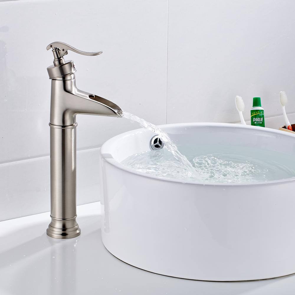 Lukvuzo Modern Contemporary Commercial Metering Single Handle Bathroom Sink Faucet Brushed Nickel