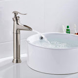 Lukvuzo Modern Contemporary Commercial Metering Single Handle Bathroom Sink Faucet Brushed Nickel