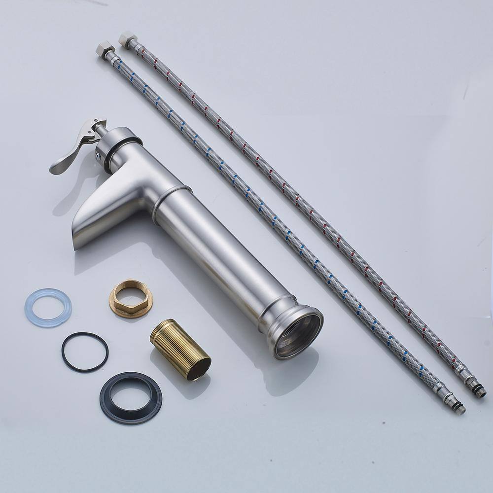 Lukvuzo Modern Contemporary Commercial Metering Single Handle Bathroom Sink Faucet Brushed Nickel