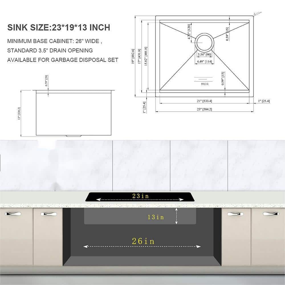Staykiwi 23 x 19 Undermount Laundry/Utility Sink in Brushed Nickel with Workstation