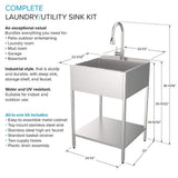 Transolid 15 Gal. 22.1 in. D x 24 in. W Freestanding Laundry Sink with Cabinet in Brushed Satin with Faucet