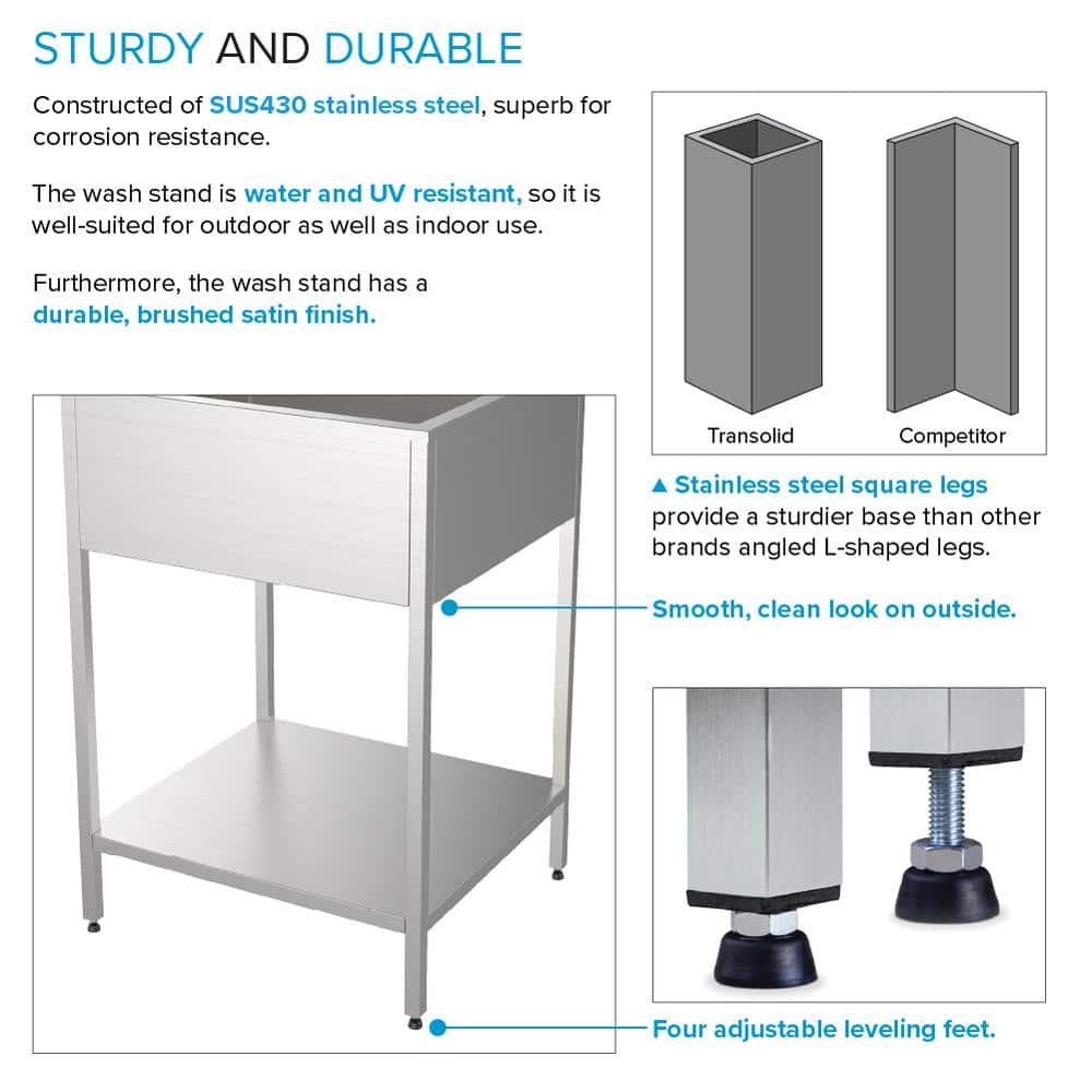 Transolid 15 Gal. 22.1 in. D x 24 in. W Freestanding Laundry Sink with Cabinet in Brushed Satin with Faucet and Accessories
