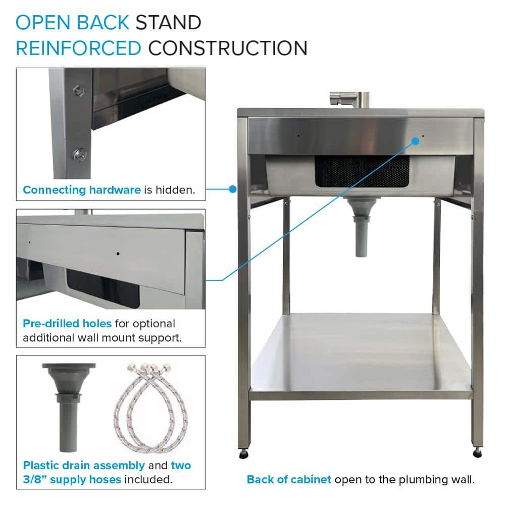 Transolid 15 Gal. 22.1 in. D x 24 in. W Freestanding Laundry Sink with Cabinet in Brushed Satin with Faucet and Accessories