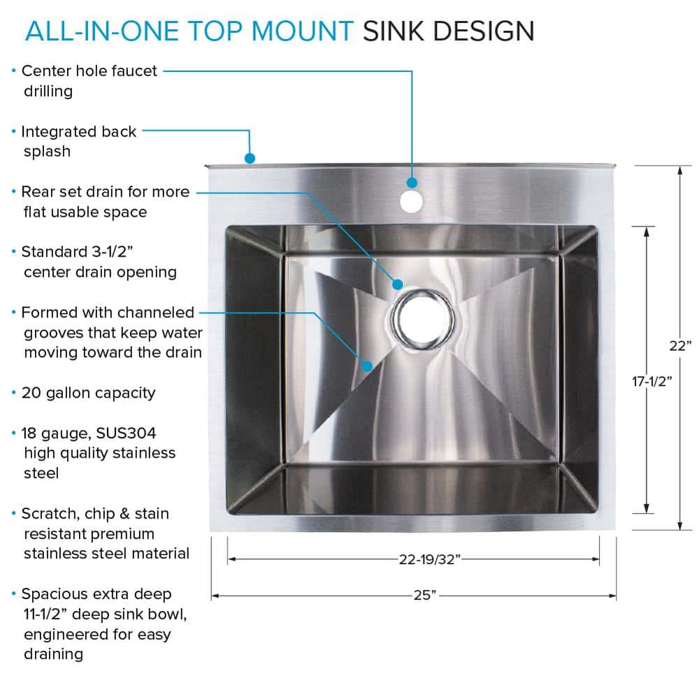 Transolid 25 in. x 22 in. Brushed Satin Stainless Steel Utility Sink with Wash Stand