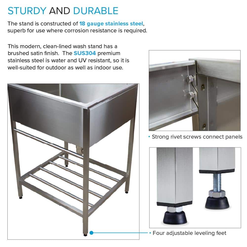 Transolid 25 in. x 22 in. Brushed Satin Stainless Steel Utility Sink with Wash Stand