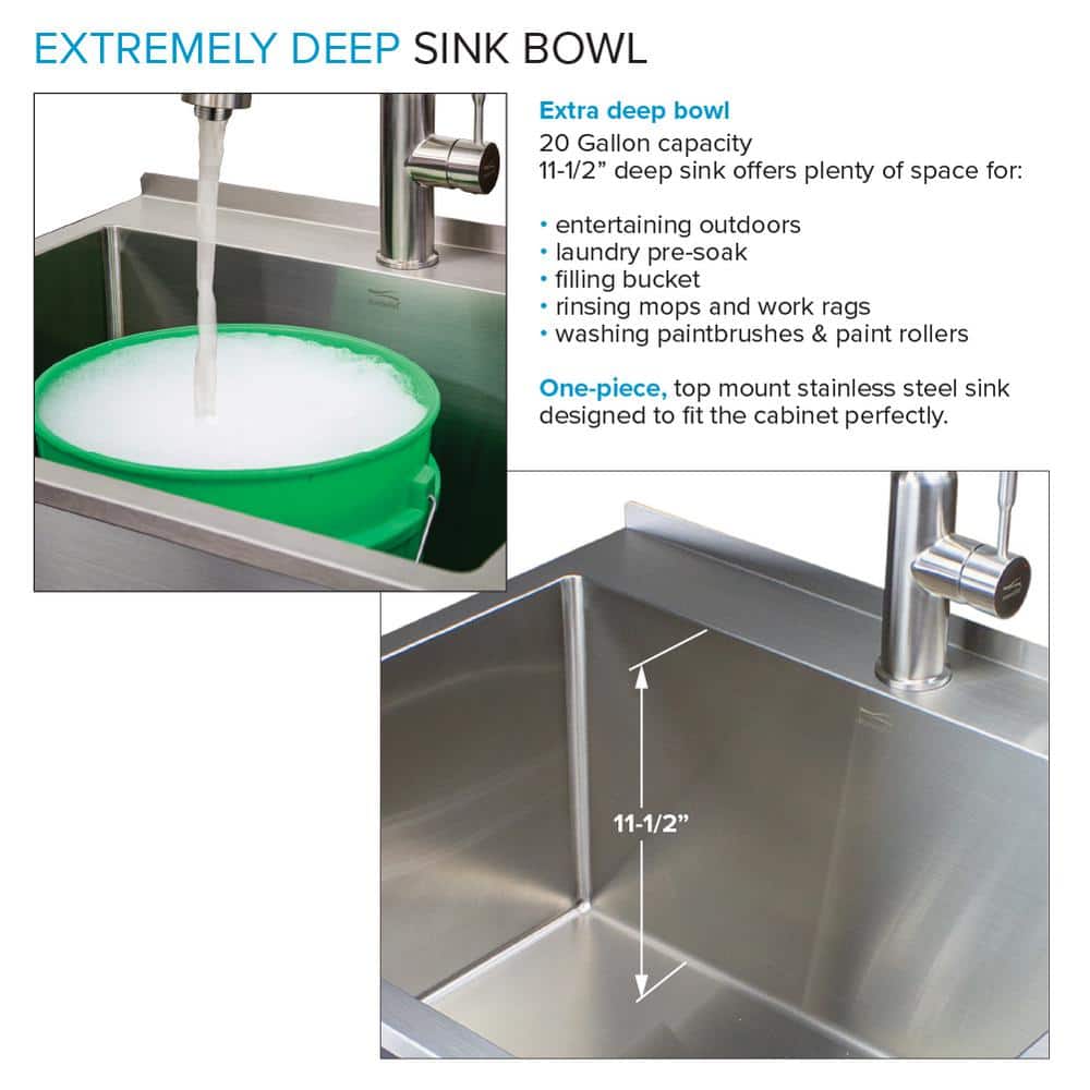 Transolid 25 in. x 22 in. Brushed Satin Stainless Steel Utility Sink with Wash Stand