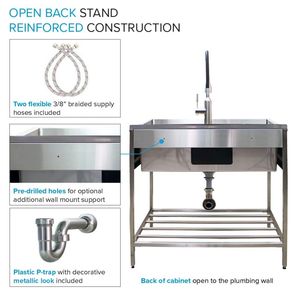 Transolid Stainless Steel Freestanding Laundry Utility Sink with Wash Stand