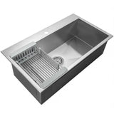 AKDY 32" x 18" x 9" Handmade Stainless Steel Top Mount Kitchen Sink, Single Basin with Tray & Strainer Kit