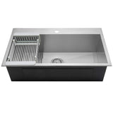 AKDY 32" x 18" x 9" Handmade Stainless Steel Top Mount Kitchen Sink, Single Basin with Tray & Strainer Kit