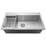 AKDY 32" x 18" x 9" Handmade Stainless Steel Top Mount Kitchen Sink, Single Basin with Tray & Strainer Kit