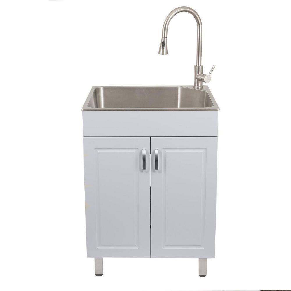 Presenza All-in-One Stainless Steel Laundry Sink Kit with Light Grey Cabinet