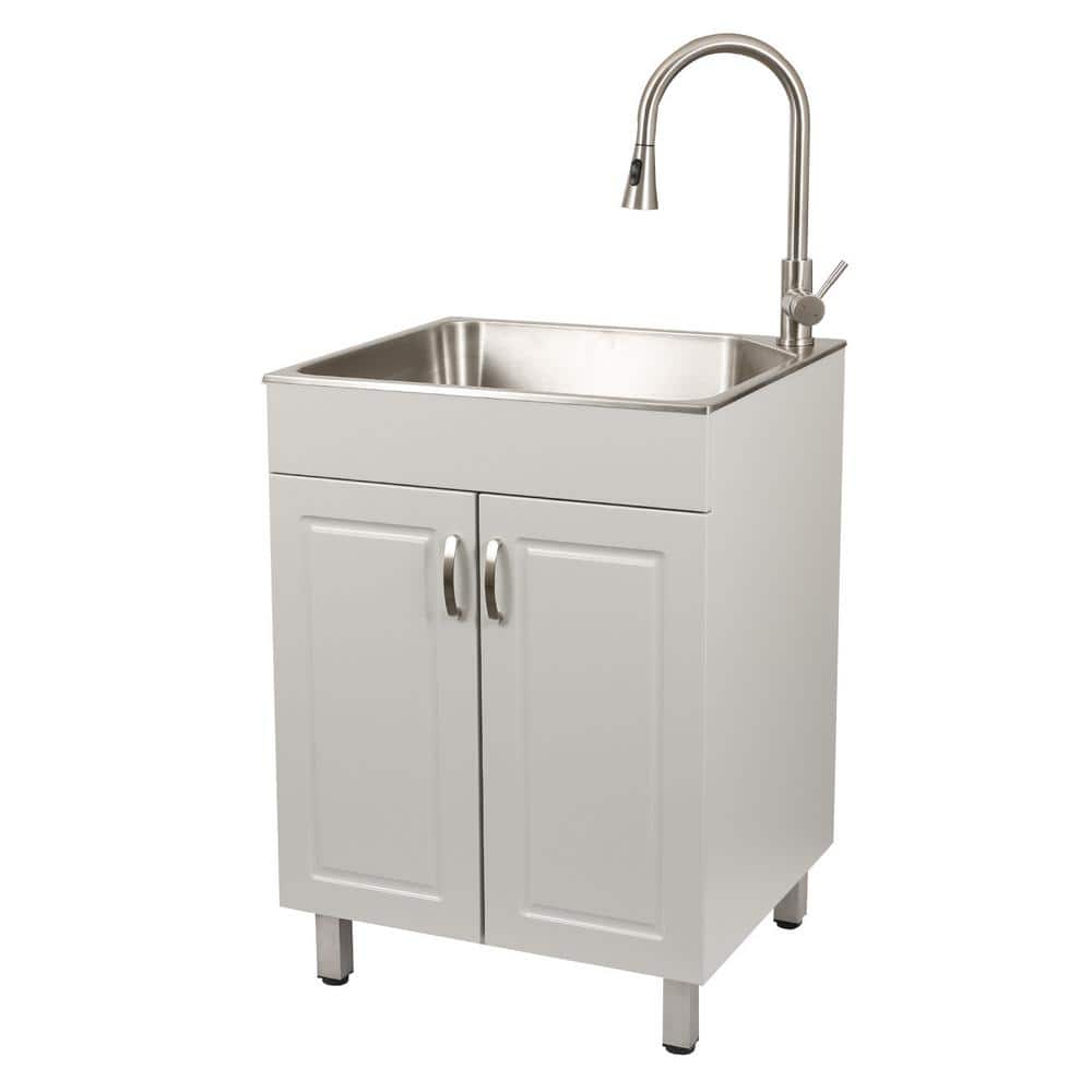 Presenza All-in-One Stainless Steel Laundry Sink Kit with Light Grey Cabinet