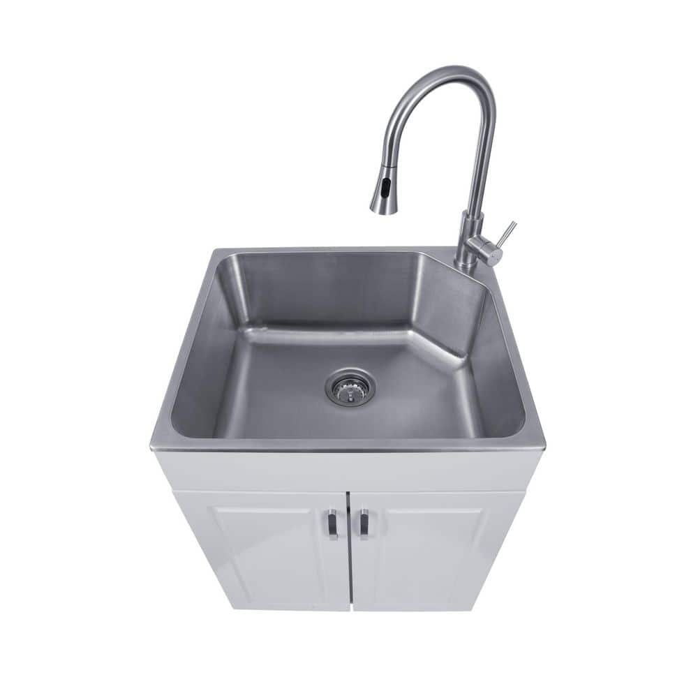 Presenza All-in-One Stainless Steel Laundry Sink Kit with Light Grey Cabinet