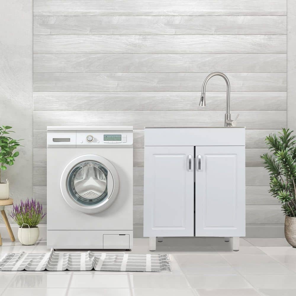 Presenza All-in-One Stainless Steel Laundry Sink Kit with Light Grey Cabinet