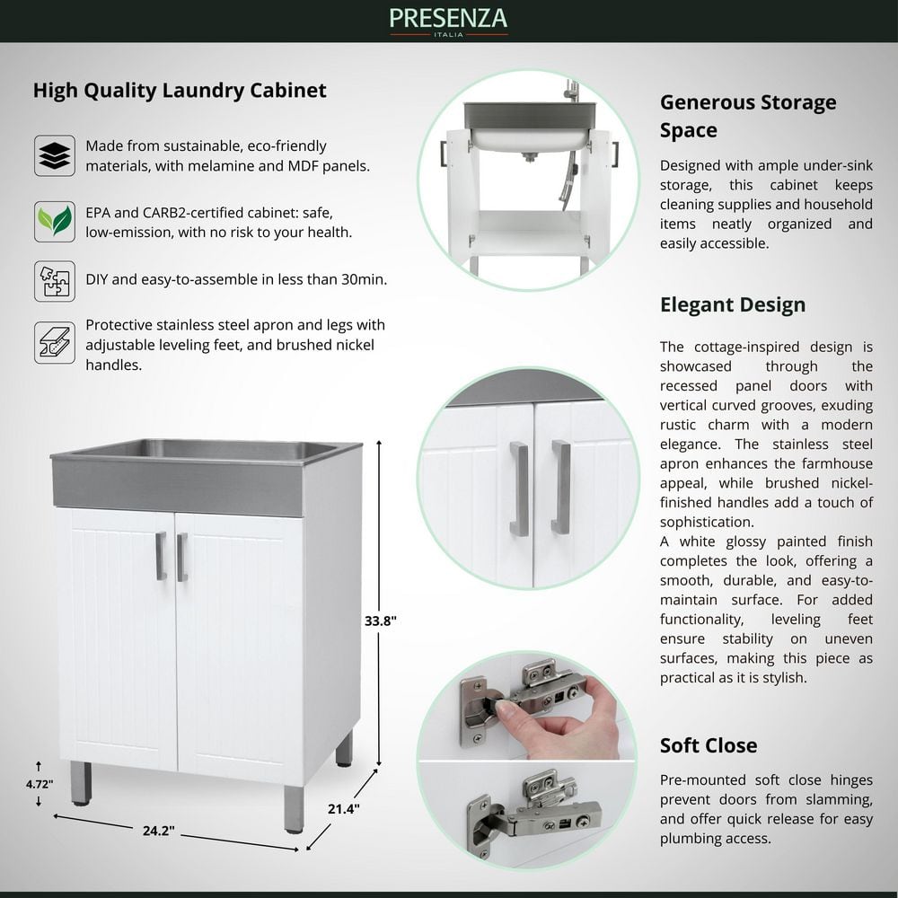Presenza All-in-One Laundry Sink Cabinet with Stainless Steel Sink and Faucet