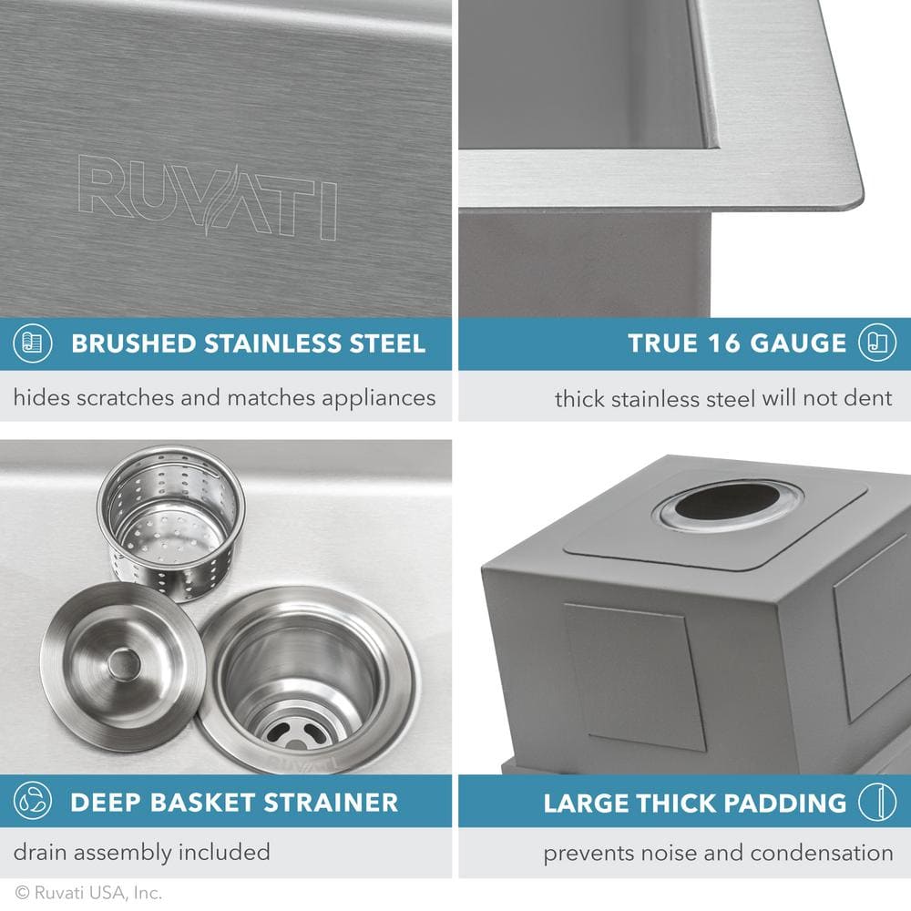 Ruvati 21 x 20 x 12 inch Drop-in Topmount Laundry Utility Workstation Sink 16 Gauge Stainless Steel