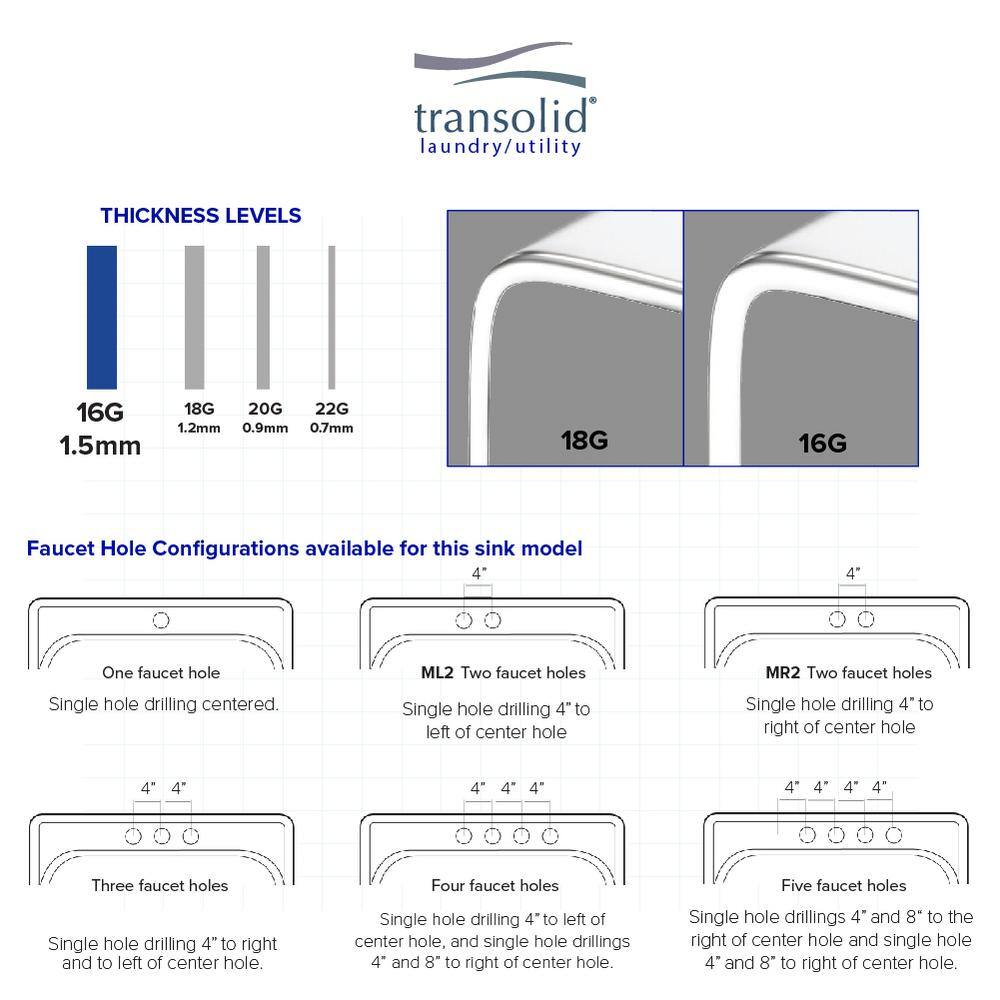 Transolid Meridian 25 x 22 x 12 Stainless Steel Drop-in Laundry/Utility Sink Kit
