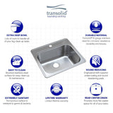 Transolid Meridian 25" x 22" x 12" Stainless Steel Drop-In Laundry Utility Sink Kit