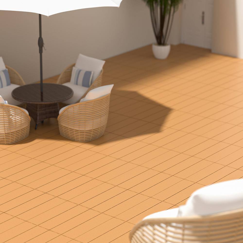 cadeninc 12 in. x 12 in. Burly Wood Square Plastic Interlocking Deck Tiles (44-Pack)