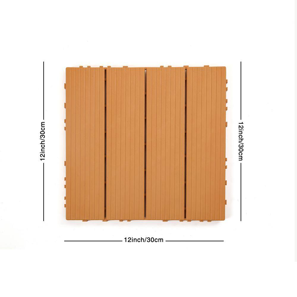 cadeninc 12 in. x 12 in. Burly Wood Square Plastic Interlocking Deck Tiles (44-Pack)