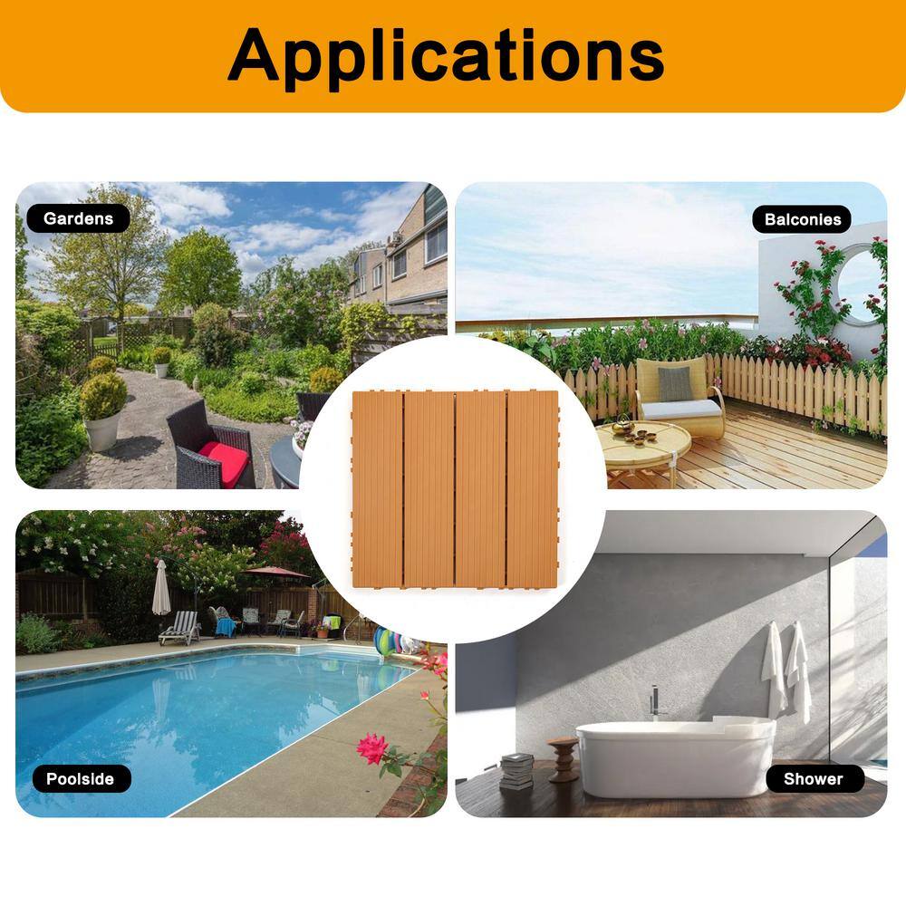 All Weather 1 ft. x 1 ft. Polypropylene Interlocking Deck Tiles in Burly Wood For Pool Balcony (44 Pack)