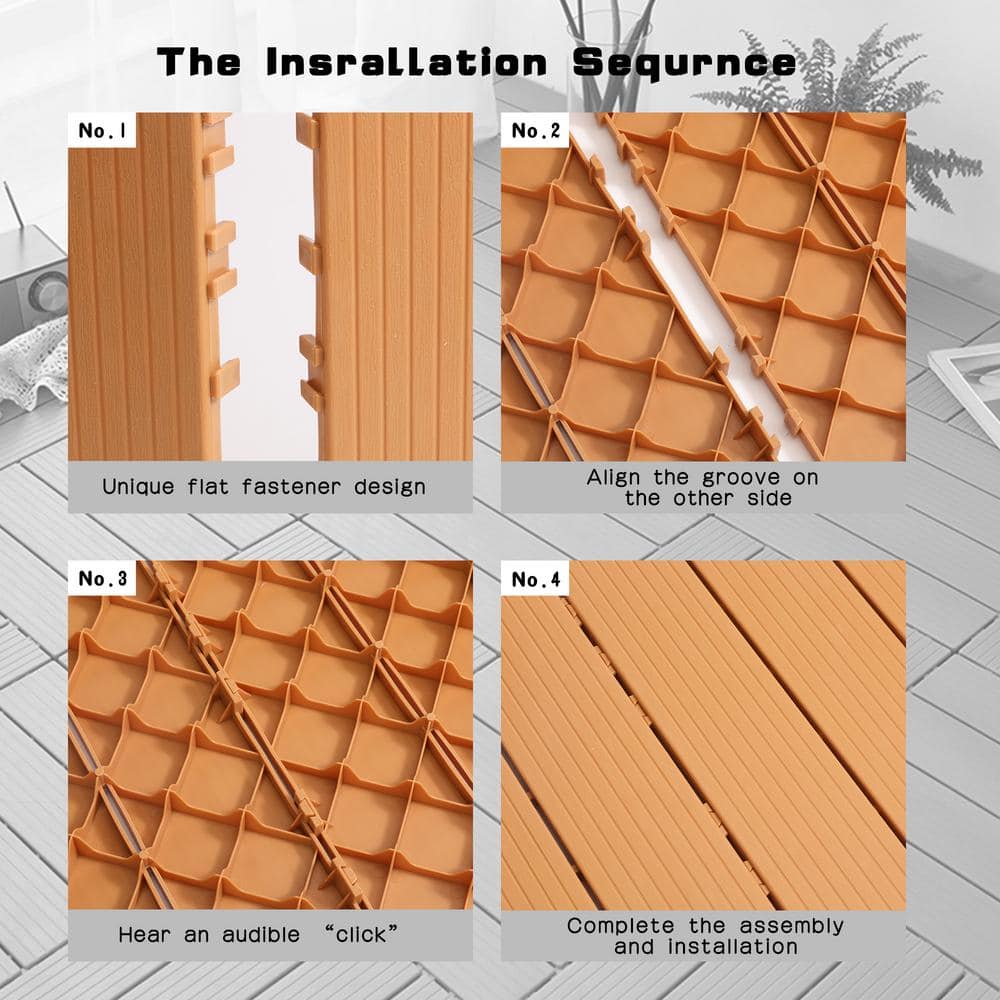All Weather 1 ft. x 1 ft. Polypropylene Interlocking Deck Tiles in Burly Wood For Pool Balcony (44 Pack)
