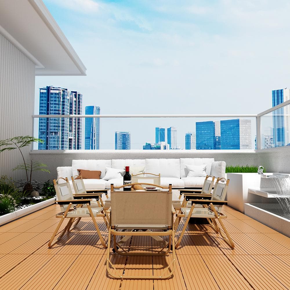 All Weather 1 ft. x 1 ft. Polypropylene Interlocking Deck Tiles in Burly Wood For Pool Balcony (44 Pack)