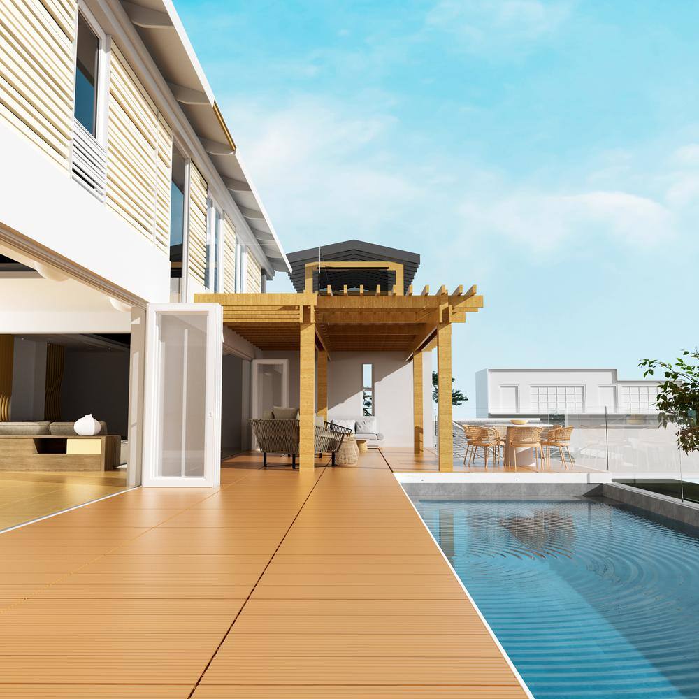All Weather 1 ft. x 1 ft. Polypropylene Interlocking Deck Tiles in Burly Wood For Pool Balcony (44 Pack)