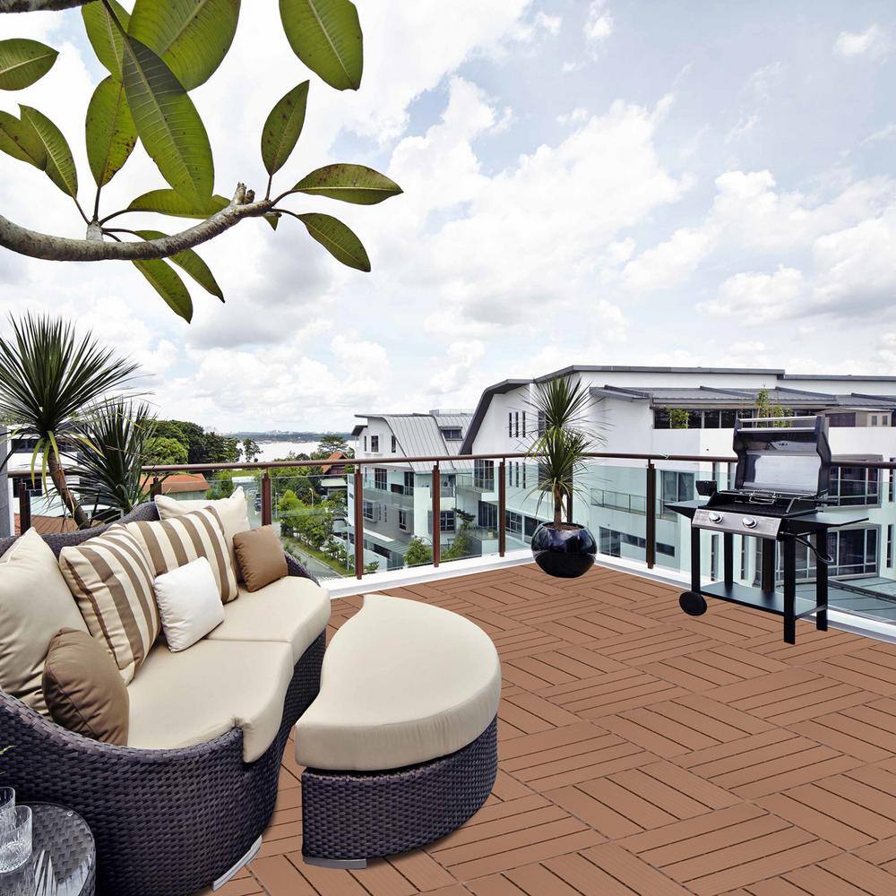 Tidoin Outdoor 1 ft. x 1 ft. Composite Interlocking Tile Deck Tile in Burly Wood(44 Per Box)