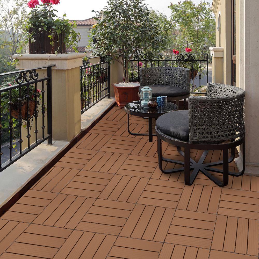 Tidoin Outdoor 1 ft. x 1 ft. Composite Interlocking Tile Deck Tile in Burly Wood(44 Per Box)