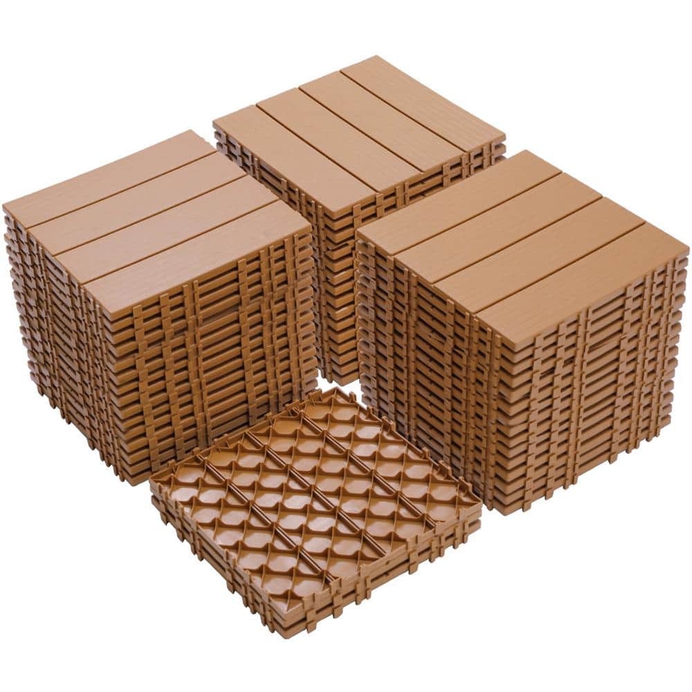 Tidoin Outdoor 1 ft. x 1 ft. Composite Interlocking Tile Deck Tile in Burly Wood(44 Per Box)