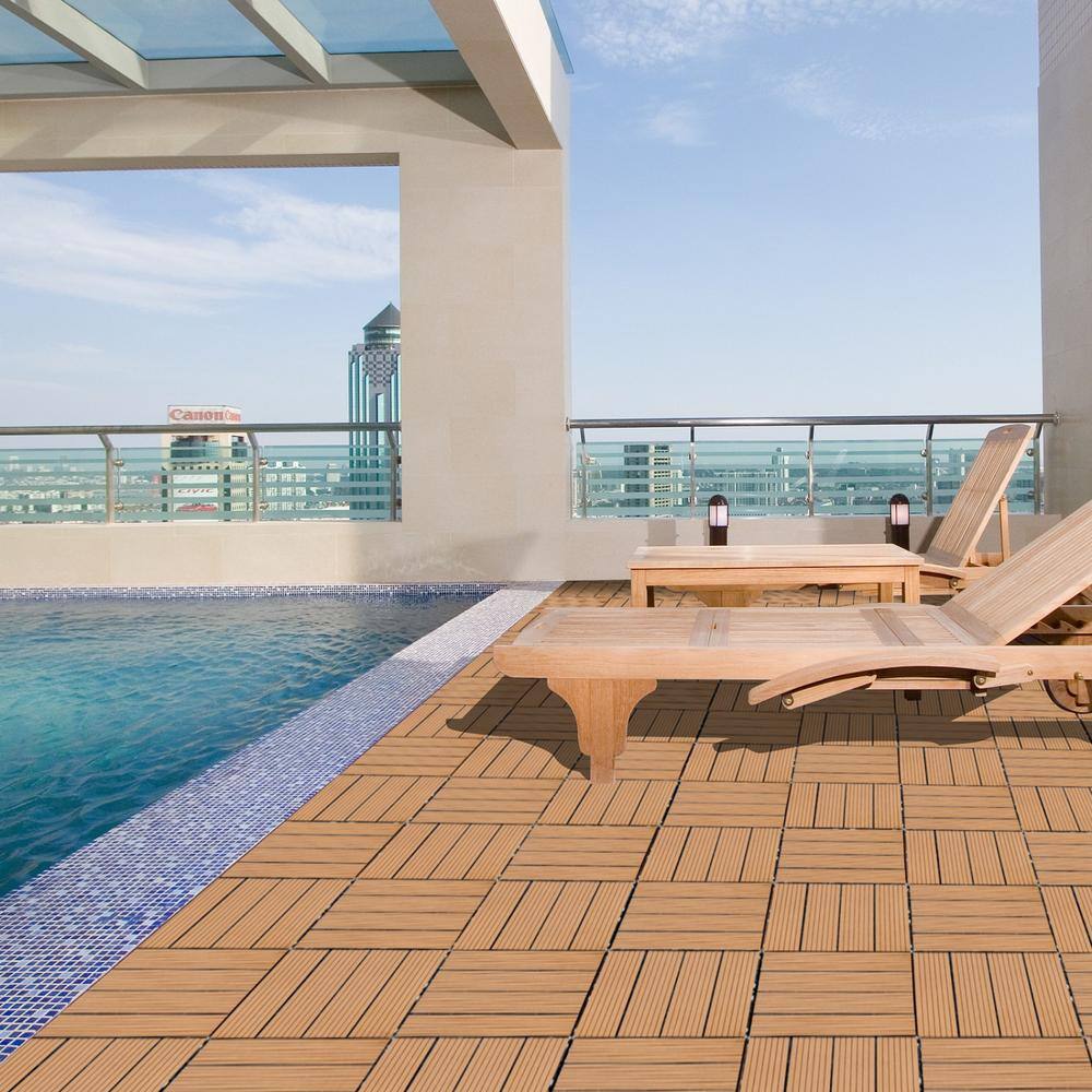 Tidoin Outdoor 1 ft. x 1 ft. Composite Interlocking Tile Deck Tile in Burly Wood(20 Per Box)