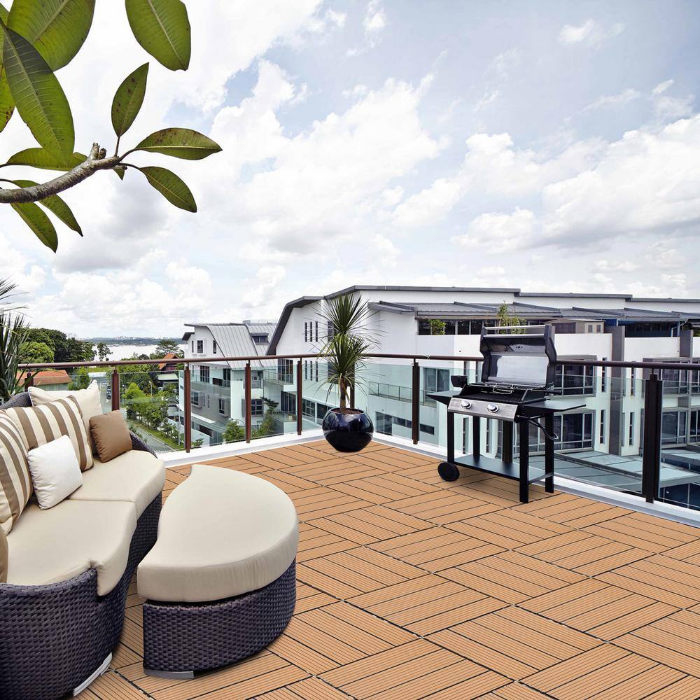 Tidoin Outdoor 1 ft. x 1 ft. Composite Interlocking Tile Deck Tile in Burly Wood(20 Per Box)