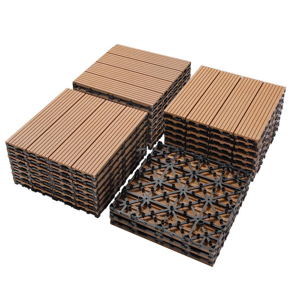 Tidoin Outdoor 1 ft. x 1 ft. Composite Interlocking Tile Deck Tile in Burly Wood(20 Per Box)