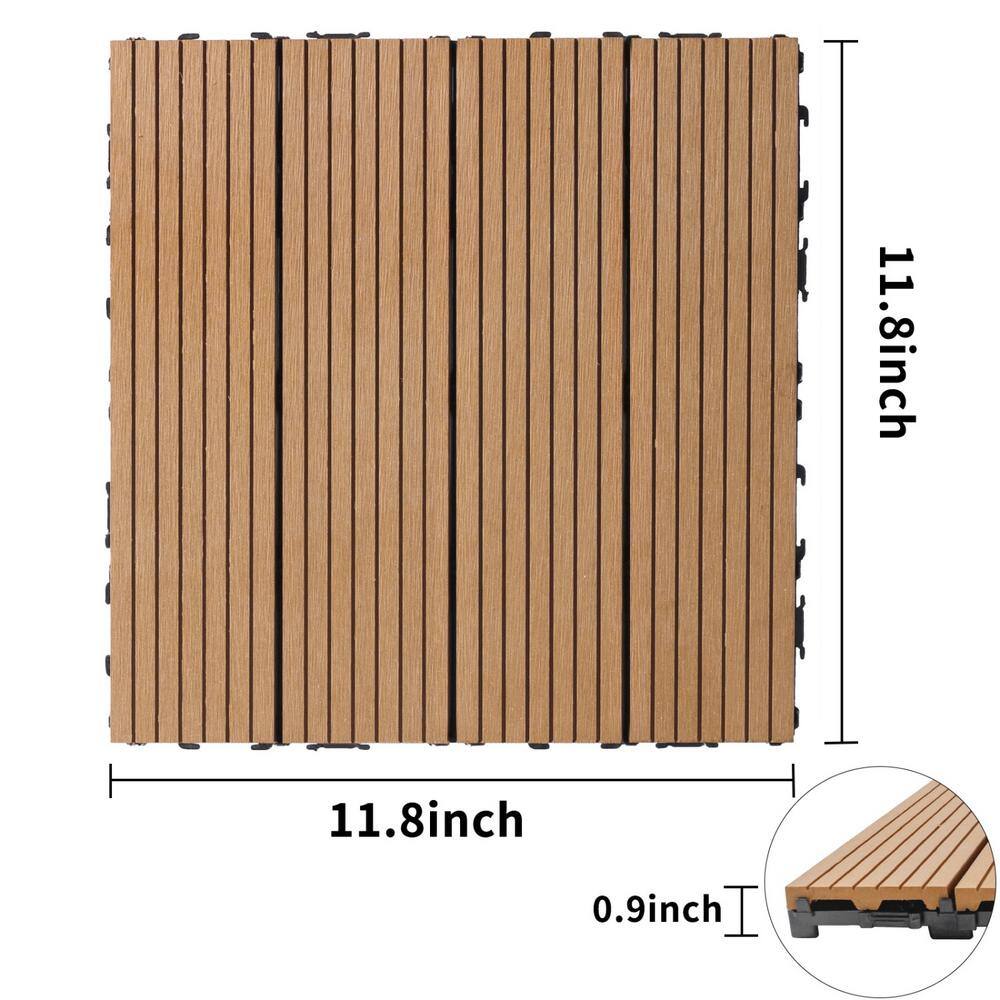 Tidoin Outdoor 1 ft. x 1 ft. Composite Interlocking Tile Deck Tile in Burly Wood(20 Per Box)